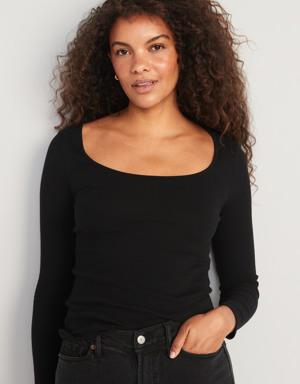 Old Navy Fitted Long-Sleeve Rib-Knit Top for Women black