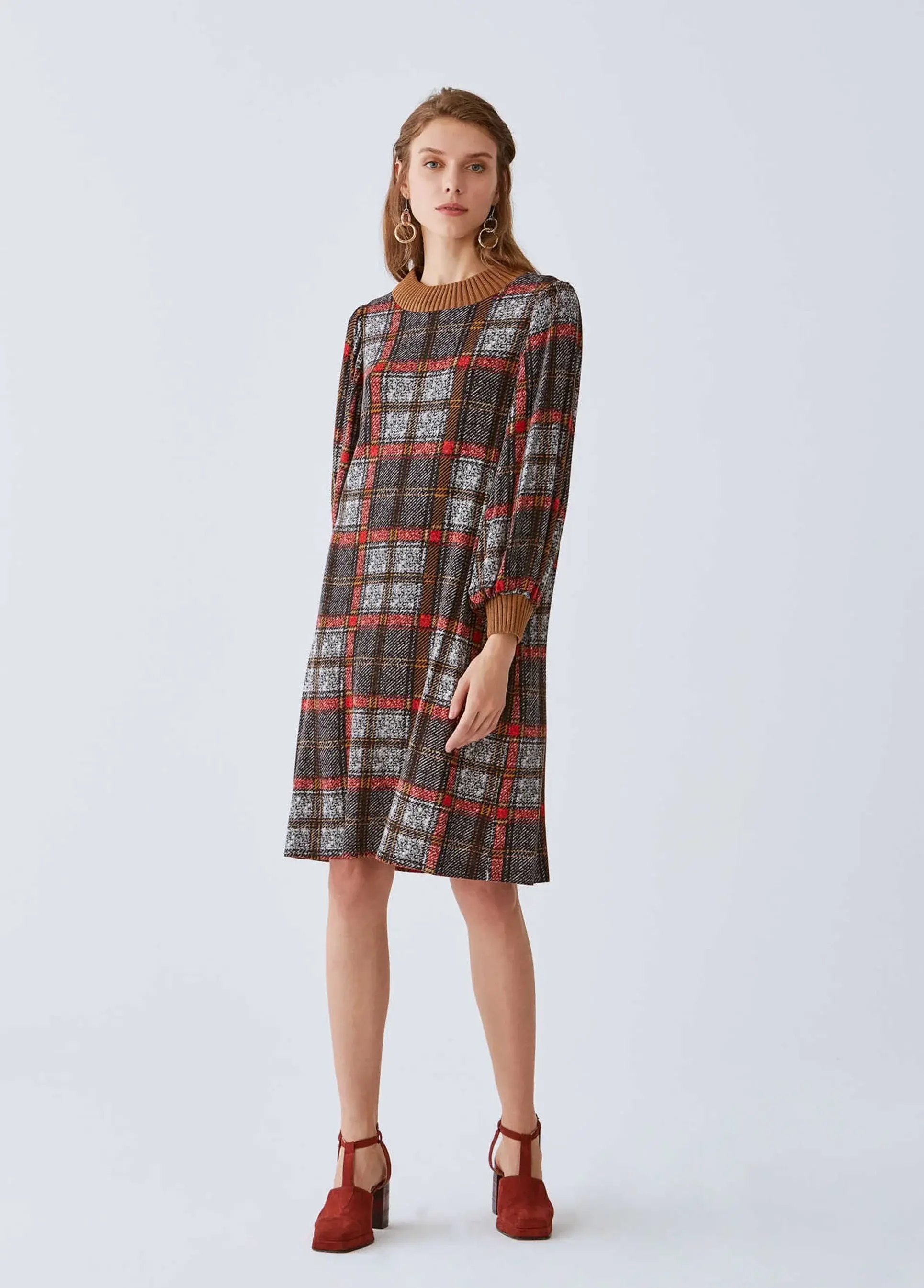 Roman Plaid Mockneck Shift Dress - 6 / ORIGINAL. 1