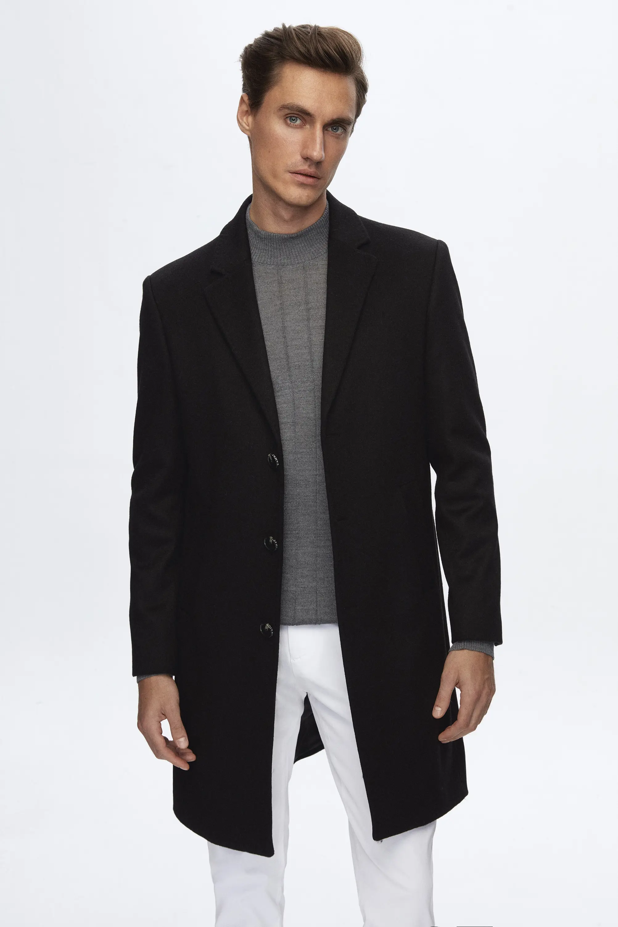 Damat Tween Damat Slim Fit Siyah Kaşmir-Yün Karışımlı Palto. 1