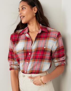 Old Navy Long-Sleeve Plaid Flannel Boyfriend Tunic Shirt for Women red