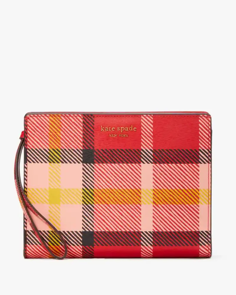 Kate Spade Morgan Museum Plaid Gusseted Wristlet. 1