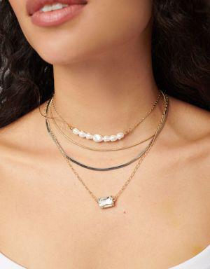 Layered Pearl & Gem Necklace