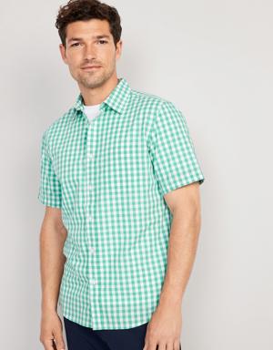 Regular-Fit Everyday Short-Sleeve Gingham Pocket Shirt for Men green
