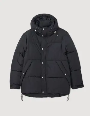 3/4-length hooded puffer jacket