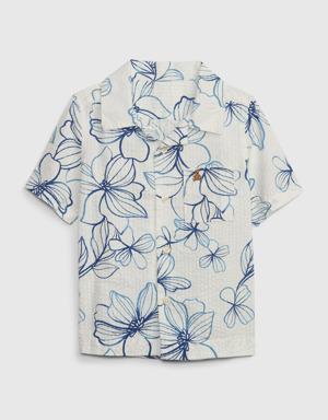 Çiçek Desenli Seersucker Gömlek