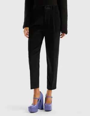 velvet cropped trousers with ribbed knit