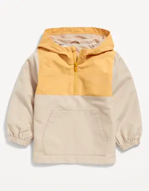 Unisex Color-Block Hooded 1/4-Zip Pullover Windbreaker Jacket for Toddler beige