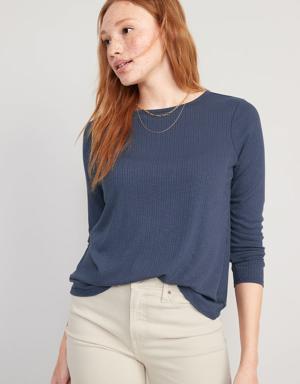 Long-Sleeve Luxe Heathered Rib-Knit T-Shirt for Women blue