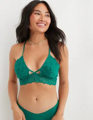 American Eagle Show Off Rooftop Garden Lace Padded Plunge Bralette. 1