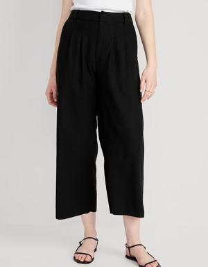 Old Navy High-Waisted Linen-Blend Cropped Wide-Leg Pants for Women black