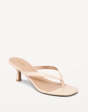 Faux-Leather Kitten-Heel Thong Mule Sandals for Women beige