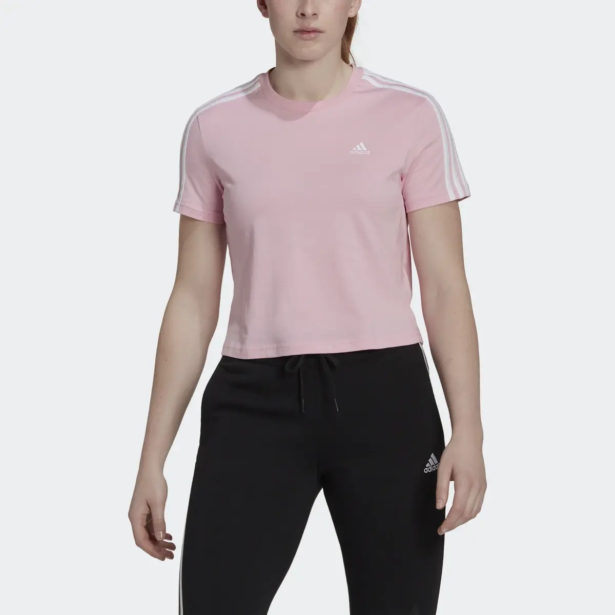 Adidas Essentials Loose 3-Stripes Cropped Tee. 1