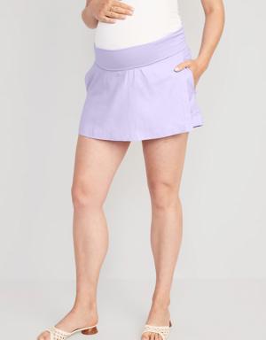 Maternity Rollover-Waist Linen-Blend Skort purple