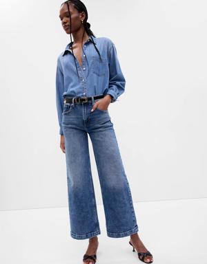 High Rise Stride Wide-Leg Ankle Jeans blue