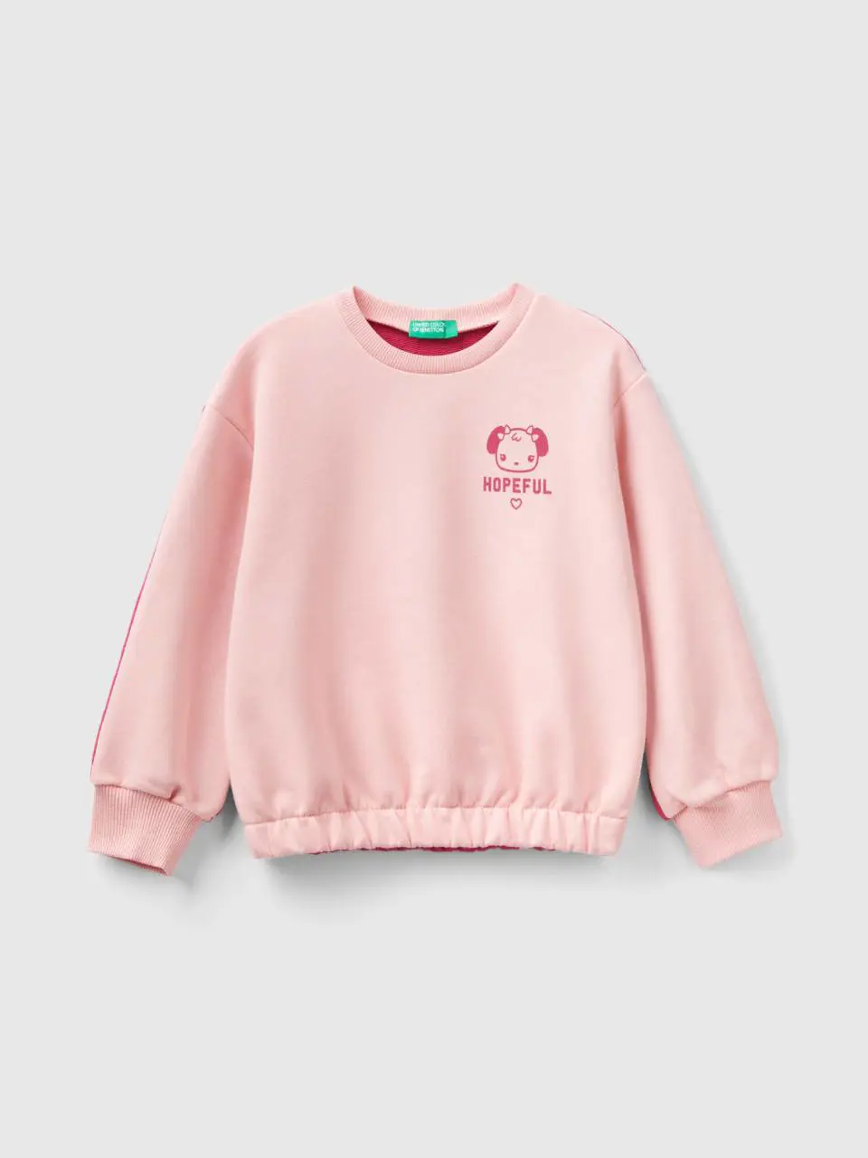 Benetton color block sweatshirt with print. 1