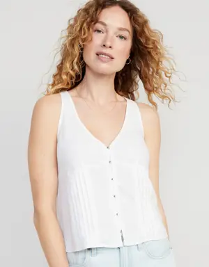 Fitted Sleeveless Linen-Blend V-Neck Top for Women white