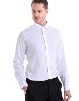 Beyaz Regular Fit Desenli 100% Pamuk Uzun Kol Klasik Gömlek