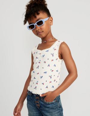 Sweetheart Lace-Trim Printed Tank Top for Girls white
