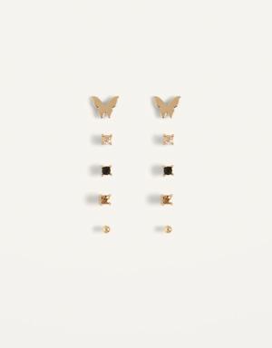 Real Gold-Plated Stud Earrings 5-Pack for Women gold