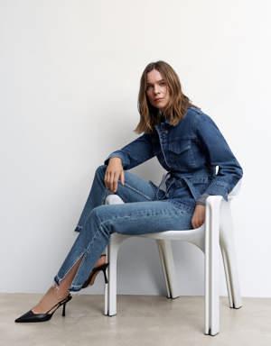 High-rise straight jeans with slits