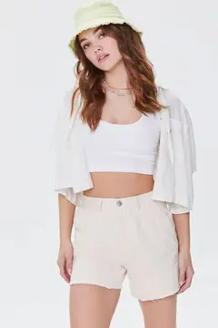 Forever 21 Forever 21 Frayed Corduroy Shorts Cream. 2