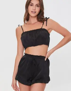 Forever 21 Satin Cropped Cami &amp; Shorts Pajama Set Black