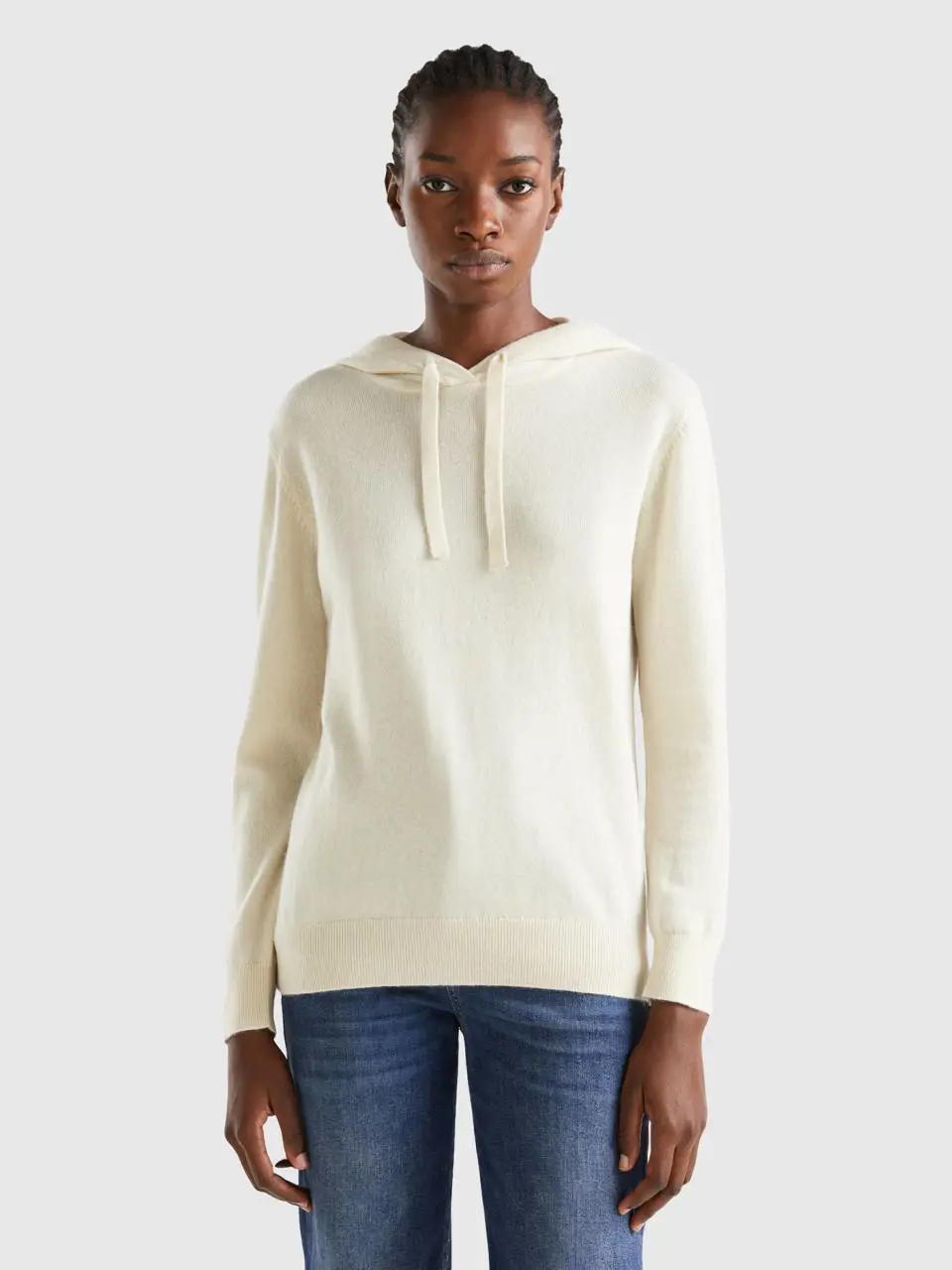 Benetton cream white sweater with hood. 1