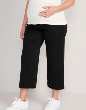 Maternity Rollover-Waist Wide-Leg Cropped Jersey Pants black