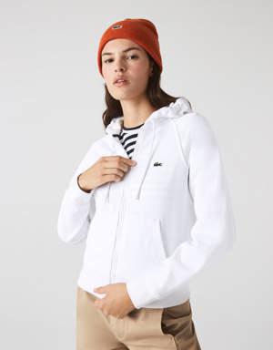 Women's Lacoste Hooded Organic Fleece Zippered Sweatshirt