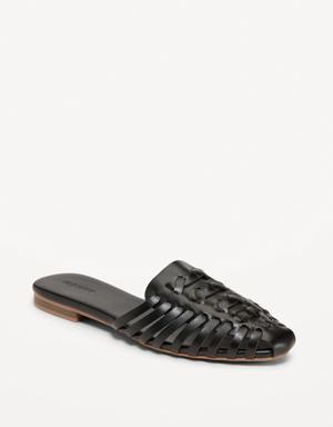Faux Leather Woven Mules for Women black