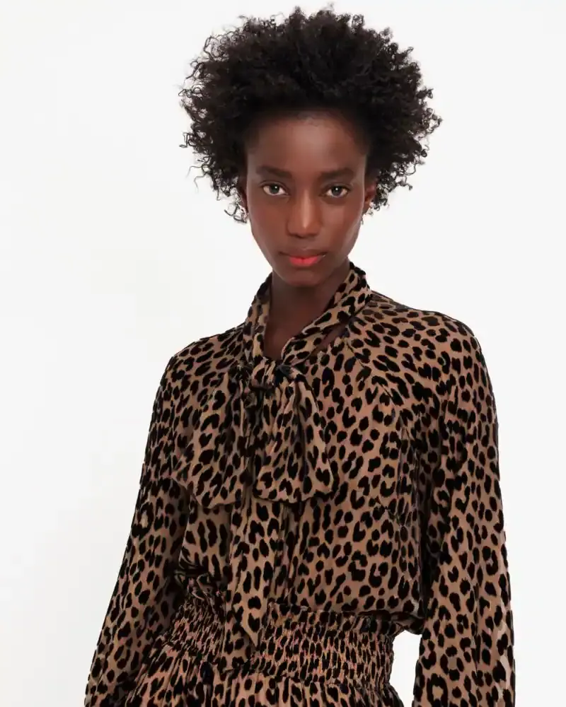 Kate Spade Modern Leopard Tie-Neck Shirt. 1