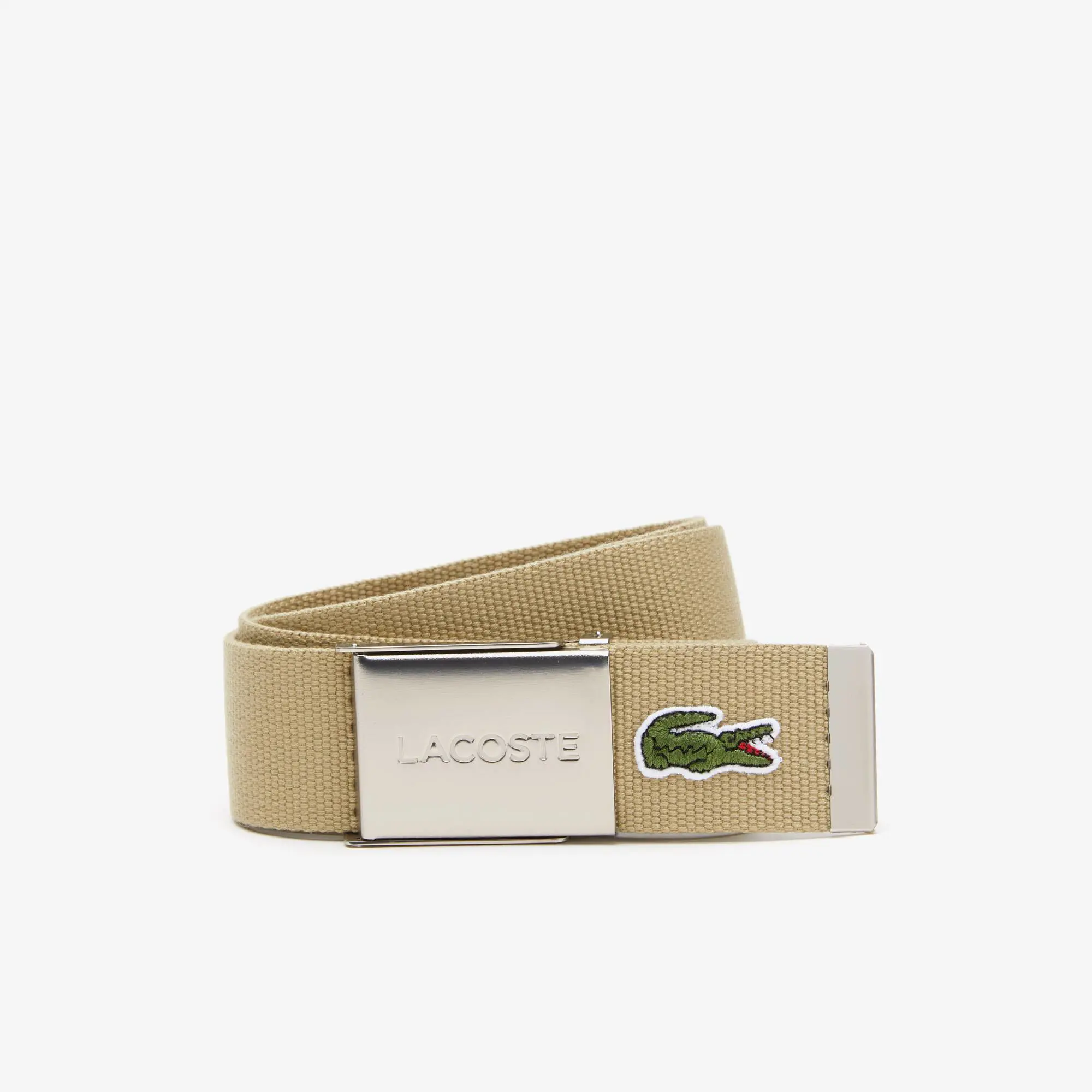 Lacoste Men's Made in France Lacoste Engraved Buckle Woven Fabric Belt. 1