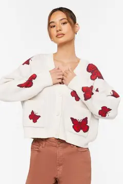 Forever 21 Forever 21 Butterfly Cardigan Sweater White/Multi. 2