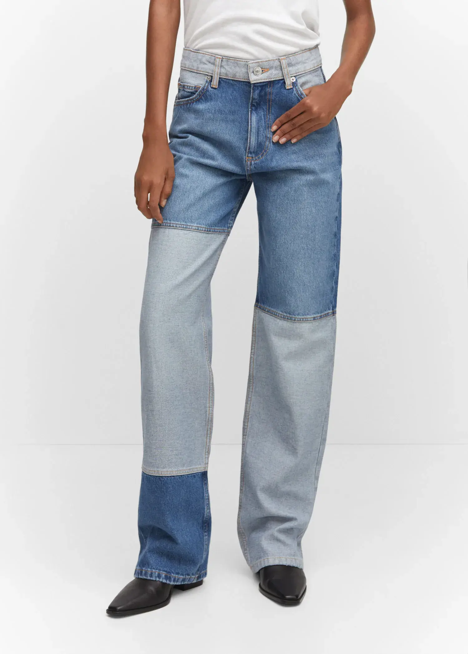 Mango Patchworkowe jeansy z szerokimi nogawkami . 2