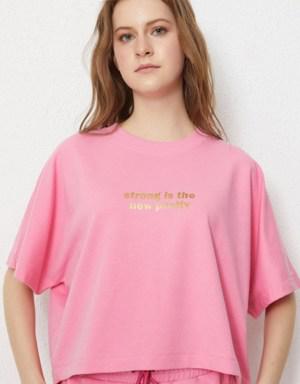 Motto Batik Kadın T-shirt Pembe Melanj