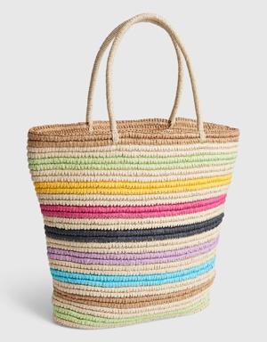 Rainbow Stripe Straw Tote Bag multi