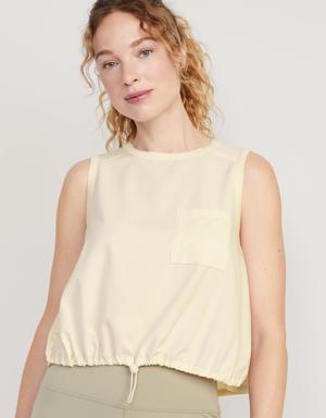 StretchTech Cinched-Hem Crop Top beige