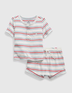 Baby 100% Organic Cotton Henley Two-Piece Outfit Set white