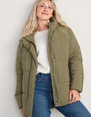 Water-Resistant Hooded Puffer Jacket for Women green