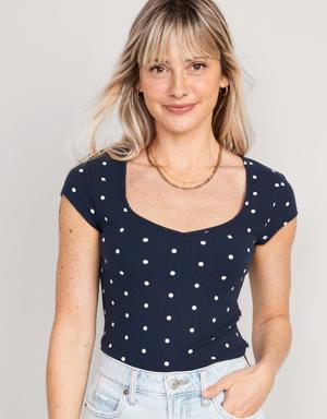 Polka-Dot Sweetheart-Neck Rib-Knit T-Shirt for Women blue