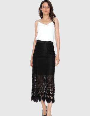 Lace Crop Black Midi Skirt