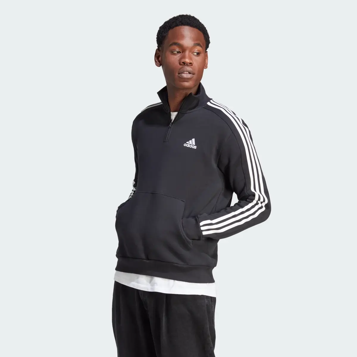 Adidas Essentials Fleece 3-Stripes 1/4-Zip Sweatshirt. 2