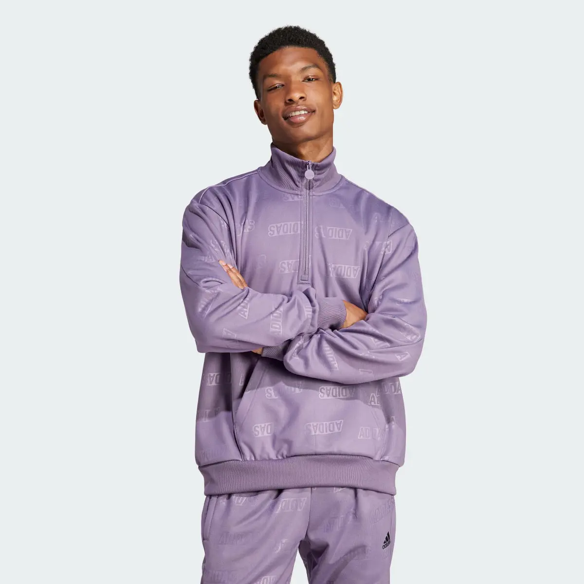 Adidas Embossed Quarter-Zip Sweatshirt. 2