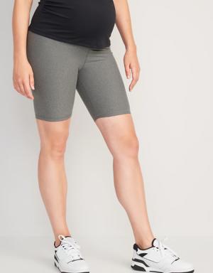 Maternity Full Panel PowerSoft Biker Shorts -- 8-inch inseam gray