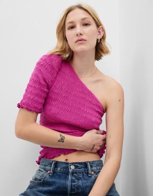 Smocked One-Shoulder Top pink