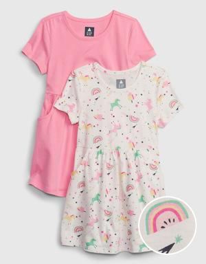 Toddler 100% Organic Cotton Mix and Match Skater Dress (2-Pack) pink