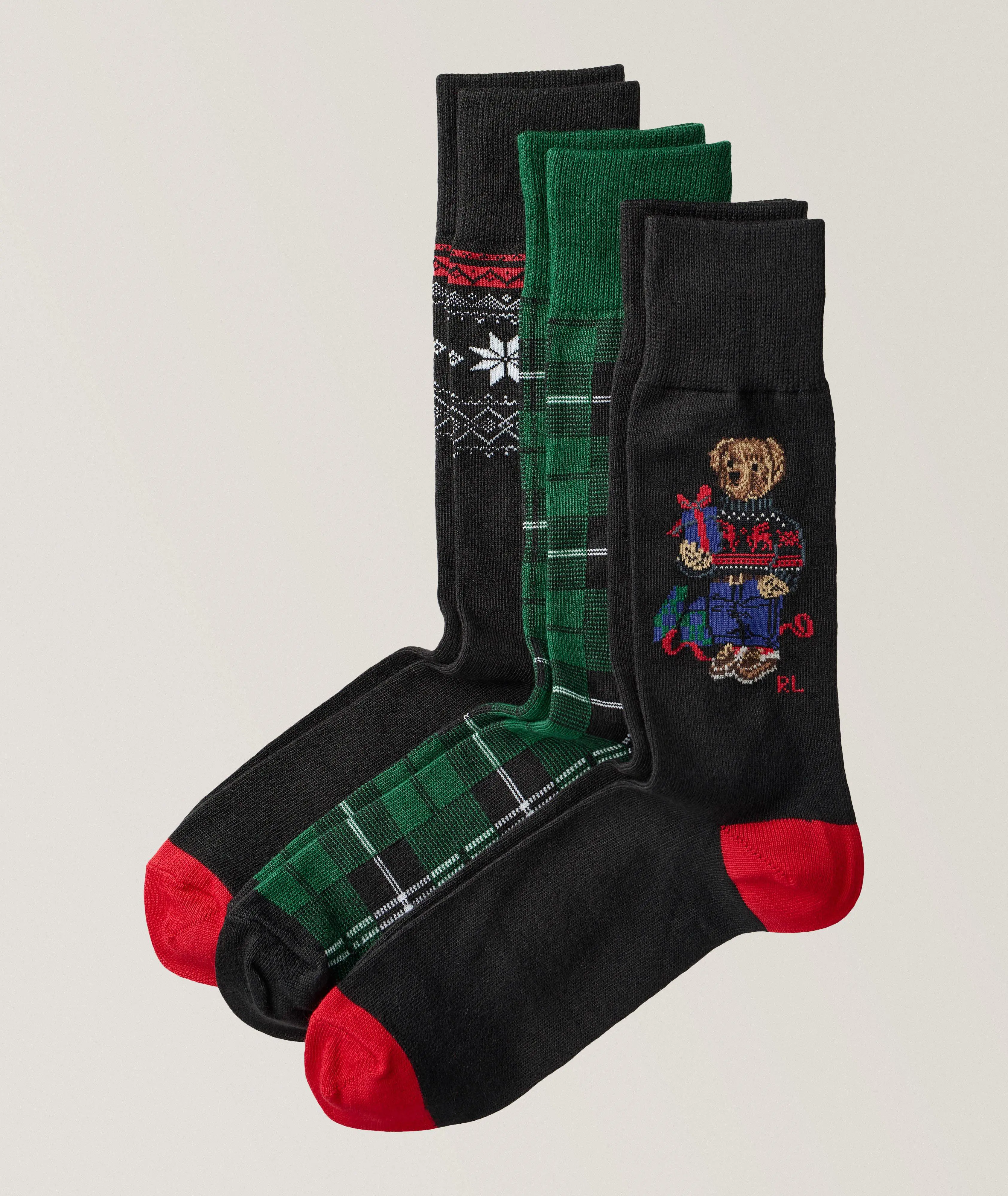 Harry Rosen Three-Pack Decorative Cotton-Blend Socks. 1