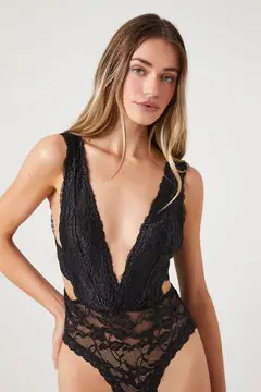 Forever 21 Forever 21 Plunging Lace Teddy Bodysuit Black. 2