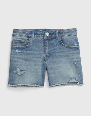 Kids Mid Rise Denim Midi Shorts with Washwell blue