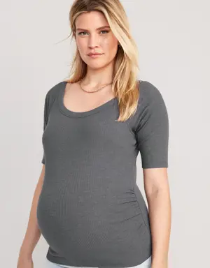 Maternity 3/4-Sleeve Side-Shirred T-Shirt black